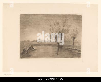 Landschaft mit drei Weiden entlang eines Baches, Henri Rul, 1872 - 1913 Druckpapier Ätzung / Trockenbach. Bäume: weide Stockfoto