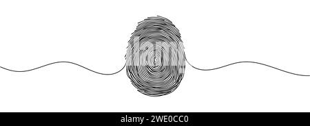 Lineare Zeichnung eines Fingerabdrucks. Durchgehende Linienzeichnung des Symbols für biometrische Messungen auf weißem Hintergrund Stock Vektor