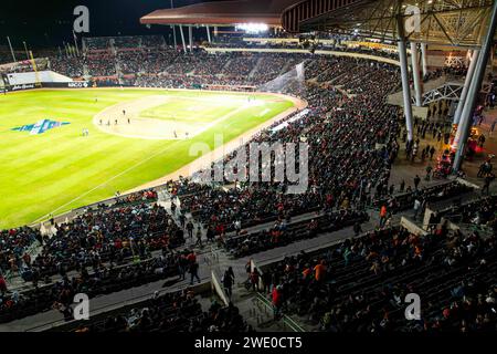 HERMOSILLO, MEXIKO - 20. JANUAR: Luftaufnahme des Stadions Fernando Valenzuela während eines LMP-Spiels zwischen Naranjeros de Hermosillo und Venados de Mazatlán am 20. Januar 2024 in Hermosillo, Mexiko. (Foto von Luis Gutiérrez/Norte Photo/) HERMOSILLO, MÉXICO - 20 DE ENERO: Vista aérea del estadio Fernando Valenzuela durante un partido de LMP entre Naranjeros de Hermosillo y Venados de Mazatlán el 20 de enero de 2024 en Hermosillo, México. (Foto de Luis Gutiérrez/Norte Photo/) Stockfoto