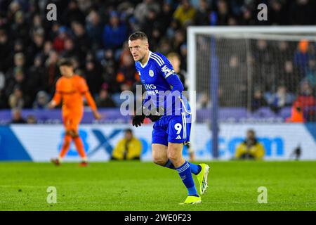 King Power Stadium, Leicester, Großbritannien. Januar 2024. EFL Championship Football, Leicester City gegen Ipswich Town; Jamie Vardy von Leicester Credit: Action Plus Sports/Alamy Live News Stockfoto