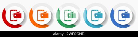 Online, Vektorsymbole für mobile Zahlungen, flache Symbole für Logo-Design, Webdesign und mobile Anwendungen, farbenfrohe runde Schaltflächen Stock Vektor