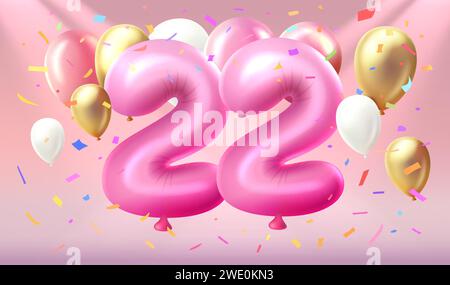 Happy Birthday Years Jubiläum der Person Geburtstag, Ballon in Form von Zahlen zweiundzwanzig des Jahres. Vektor Stock Vektor
