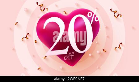 20 % Rabatt. Valentinstag-Rabatt kreatives Herzdesign. Mega Sale. Vektorabbildung. Stock Vektor