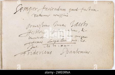 Album amicorum Jacob Heyblocq KB131H26 - p015 - Friedrich Spanheim - Inschrift. Stockfoto