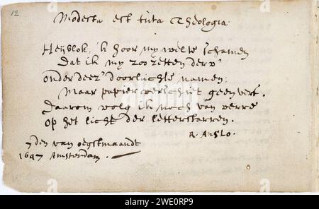 Album amicorum Jacob Heyblocq KB131H26 - p012 - Reyer Anslo - Gedicht. Stockfoto
