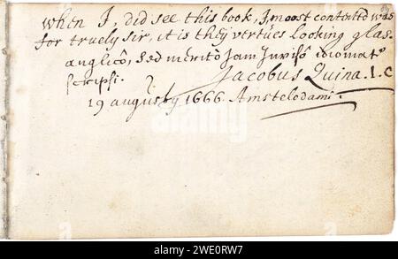 Album amicorum Jacob Heyblocq KB131H26 - p089 - Jacob Quina sr. - Gedicht. Stockfoto