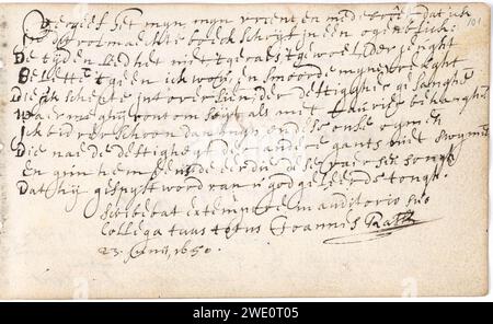 Album amicorum Jacob Heyblocq KB131H26 - p101 - Joannes Ras - Poem. Stockfoto