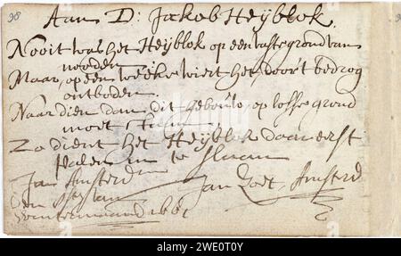 Album amicorum Jacob Heyblocq KB131H26 - p098 - Jan Zoet - Gedicht. Stockfoto