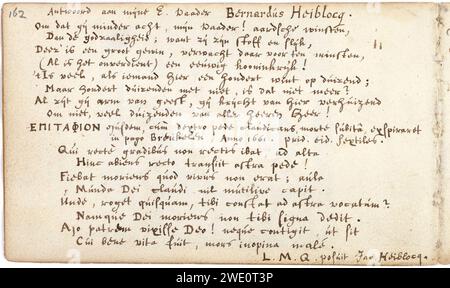 Album amicorum Jacob Heyblocq KB131H26 - p162 - Jacobus Heyblocq - zwei Gedichte. Stockfoto