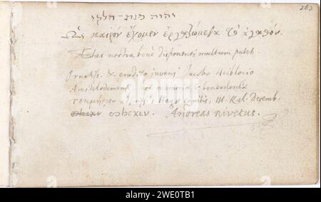 Album amicorum Jacob Heyblocq KB131H26 - p263 - André Rivet - Inschrift. Stockfoto