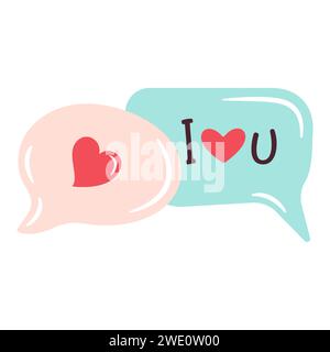 Sprechblase mit i Love You Text y2k Illustration Blase mit Herz Valentinstag Sprechballon, Selbstliebe Zitate. Perfekt für Poster, Karten, T-Shirts oder Grußkarten. Flacher Vektor. Stock Vektor