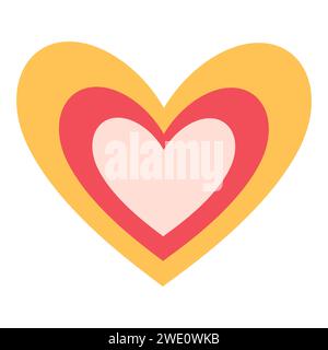 Trikolore Herzen. Valentinstag. Grooviger Hippie 70er Jahre einfach handgezeichnet. Retro-STYLE. Perfekt für Poster, Karten, Einladungen, T-Shirts oder Valentinstag-Grußkarten. Vektorabbildung Stock Vektor