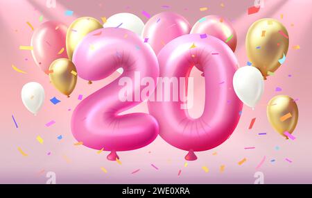 Happy Birthday Years Jubiläum der Person Geburtstag, Ballon in Form von Zahlen 20 des Jahres. Vektor Stock Vektor