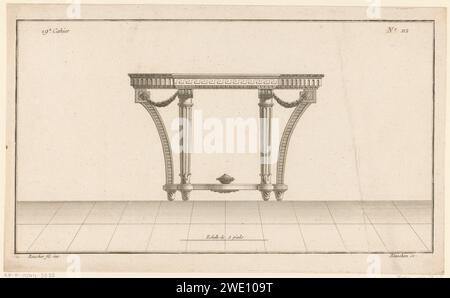 Tafel bringt Vaas in Girlanden, Jean Guillaume Blanchon, nachdem nur Nathan Francois Boucher, 1772–1779 einen dekorativen Konsoletttisch mit Vase und Girlanden drucken ließ. Drucknummer 112. Paris Papier-Ätz-/Gravurtisch. Vase  Ornament. Ornament  Festoon, Girlande Stockfoto