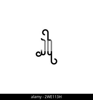 JO Simple Curved Concept Initial Logo Design schwarz-weißer Hintergrund Stock Vektor