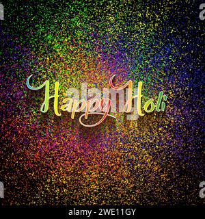 Happy Holi Indian Festival Banner, farbenfroher gulaal, Puderfarbe, Partykarte mit farbenfrohen Explosionsmustern und Kristallen auf Papier-Multicolors Stock Vektor