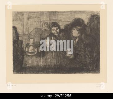 Männer um einen Tisch in einem Café, Edvard Munch, 1895 drucken die drei Figuren im Vordergrund des Abdrucks sind wahrscheinlich von links nach rechts Edvard Munch, der Schriftsteller Axel Maurer und ein Schüler namens Holmsen. Papierätzung/Trockenanlage inn, Coffee House, Public House, etc. Historische Personen Oslo Stockfoto