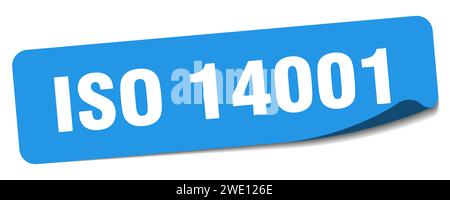 Aufkleber nach iso 14001. Rechteckiges iso 14001-Etikett isoliert auf weißem Hintergrund Stock Vektor