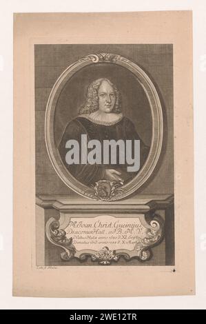 Porträt van Johann Christian Gueinz, Christian Gottlob lieb, 1738 - 1753 Druck lateinischer Text auf dem Sockel. Papierstich historischer Personen. Theologe Stockfoto