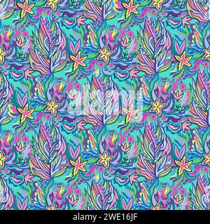 Farbenfrohes ornamentales psychedelisches Muster. Funkige Textur mit farbenfrohen abstrakten organischen Formen. Vektorabbildung. Stock Vektor