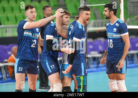 Argentiniens Nationalmannschaft feiert. Volleyball-Weltmeisterschaft 2022. Stockfoto