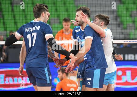 Argentiniens Nationalmannschaft feiert. Volleyball-Weltmeisterschaft 2022. Stockfoto