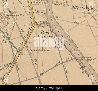 Alfortville.Barrage du Port à l'Anglais.Carte du Département de la seine.1890. Stockfoto