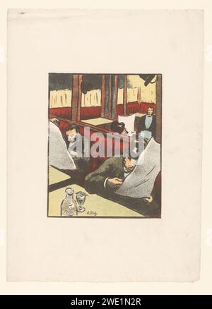 Männer lesen die Zeitung in einem Café, Henri Gabriel Ibels, 1892 - 1893 drucken Design für die Programme der Theateraufführungen La Belle Au Bois Rêvant, Mariage d’Argent und Ahasvère (8. Spektakel). Paris Zeitung, Zeitungsblatt. Messwert. gasthof, Kaffeehaus, Gasthaus usw. Stockfoto