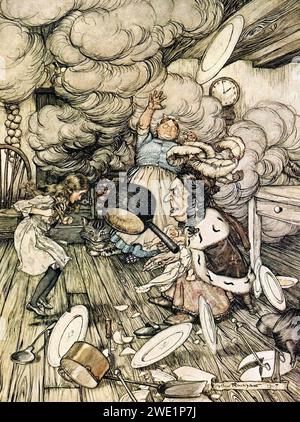 Alice im Wunderland von Arthur Rackham - 06 - einen ungewöhnlich großen Topf flog durch das Fenster schließen, und sehr knapp. Stockfoto