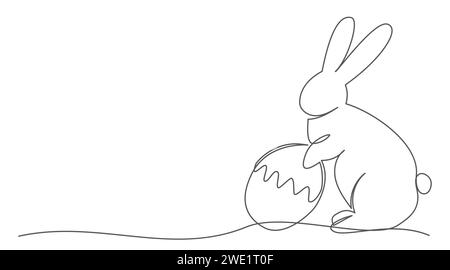 Kaninchen Ostern eine Linie Zeichnung isoliert auf weißem Hintergrund Stock Vektor