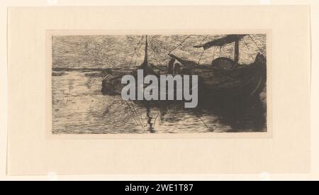Schiffe in einem Kanal, Floris Verster, 1889 Druckpapier. Ätzkanal/Trockenpunktkanal. Segelschiff, Segelboot Stockfoto