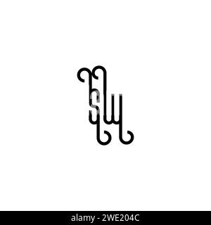 SW Simple Curved Concept Initial Logo Design schwarz-weißer Hintergrund Stock Vektor