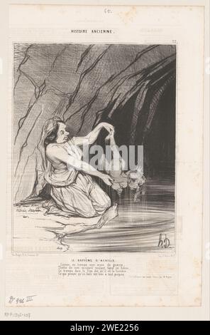 Karikatur der Achilles als Baby, Honoré Daumier, 1842 Paris Papier Thetis taucht Achilles in die Styx. Karikaturen (menschliche Typen) Stockfoto