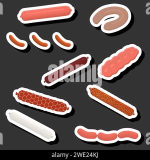 Illustration zum Thema großes Set verschiedene Arten Feinkostwaren Fleischwürste, Feinkostgeschäft bestehend aus Sammlerstück natürlichen leckeren Speisen Fleischwürste, essen Stock Vektor