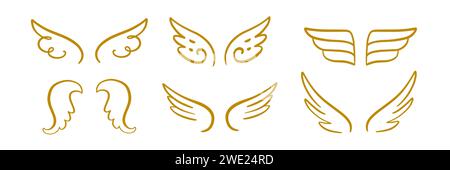 Heraldic Angel Wings Vintage-Set. Handgezeichnetes Logo Stock Vektor