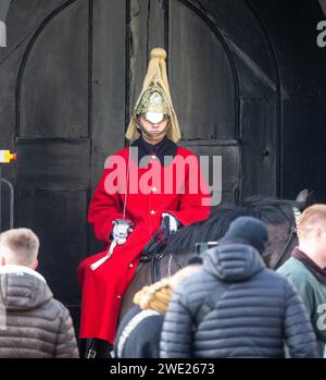 London, England, Großbritannien. Januar 2024. Eine berittene Wache ist in Whitehall, London, zu sehen. (Kreditbild: © Tayfun Salci/ZUMA Press Wire) NUR REDAKTIONELLE VERWENDUNG! Nicht für kommerzielle ZWECKE! Stockfoto