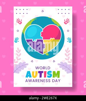 Autismus Awareness Day Vertikales Poster Flache Cartoon Hand Gezeichnete Vorlagen Hintergrund Illustration Stock Vektor