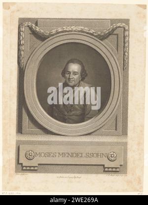Porträt van Moses Mendelssohn, Johann Friedrich Bause, 1772 Druck Leipziger Papierstich / Gravur historischer Personen Stockfoto