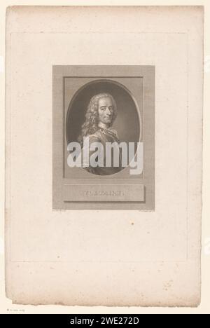 Portret van Voltaire, Pierre Gabriel Langlois, nach Maurice-Quentin de la Tour, 1785 Druckpapier mit Gravur historischer Personen. Porträt eines Schriftstellers Stockfoto