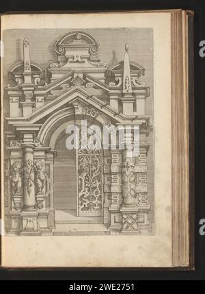 Portal mit verschiedenen Ornamenten, Wendel Dietterlin (I), 1593 - 1595 nummeriert: 10. Print ist Teil eines Buches. Straßburg (Frankreich) Papierätzung toskanischer Ordnung  Architektur. Teile der Kirche außen und Nebengebäude: Portal. 'Laub- und Bandelwerk'  Ornament. Scrollwork, Strapwork  Ornament Stockfoto