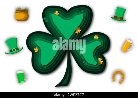 Illustration zum Thema schöne Form Banner im Stil Papierschnitt für Feiertag patricks Day, dekorativer Papierschnitt bestehend aus vielen Design-Ele Stock Vektor