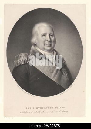 Porträt von Ludwig XVIII. Von Frankreich, Zéphirin Félix Jean Marius Belliard, nach Paulin Guérin, ca. 1824 Druck Paris Papier historische Personen Stockfoto