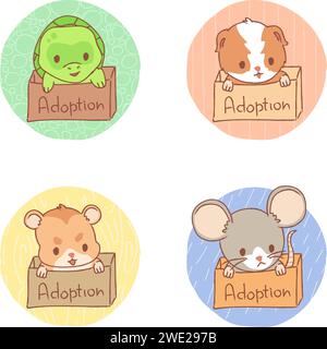 Kawaii-Katze in der Kiste. PET Adoption Konzept. Stock Vektor