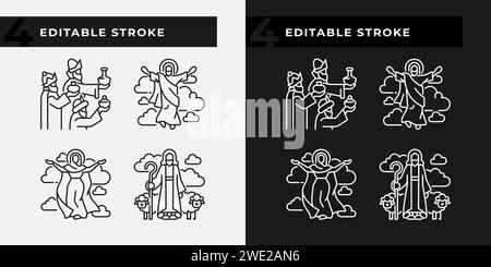 Religiöse Szenen lineare Symbole für den dunklen, hellen Modus Stock Vektor