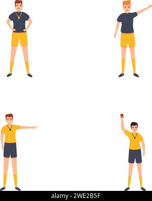 Fußball Schiedsrichter Symbole setzen Cartoon Vektor. Fußballschiedsrichter in Aktion. Wettbewerb, Sport Stock Vektor