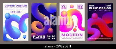 Poster zur Verlaufsveränderung. Dynamische abstrakte Spritzer für das Cover-Design, dynamische Komposition mit wellenförmigen Bewegungen für Business-Flyer. Vektorsatz Stock Vektor