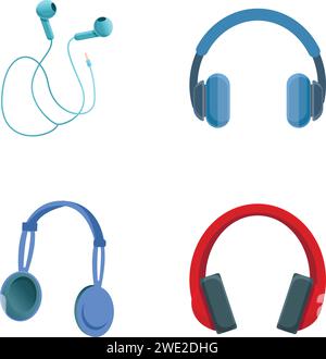 Kopfhörer-Symbole setzen den Cartoon-Vektor. Kabelgebundenes und kabelloses Stereo-Gerät. Musikzubehör Stock Vektor