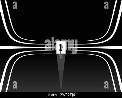 Abstrakte weiße Linien auf schwarzem Hintergrund und die Silhouette eines Mädchens Stock Vektor
