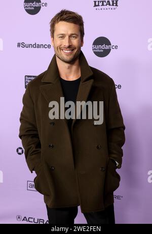 Park City, USA. Januar 2024. Glen Powell kam zur Premiere des „Hit man“ während des Sundance Film Festivals 2024, das am 22. Januar 2024 im Eccles Center Theatre in Park City, Utah, stattfand. © JPA/AFF-USA.com Credit: AFF/Alamy Live News Stockfoto