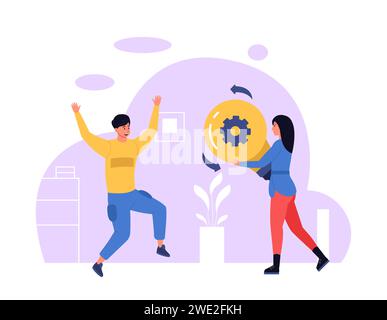 Menschen mit Glühbirnen, kreative Geschäftsideen, Büroangestellte mit kreativem Denken. Weibliche Arbeitnehmerinnen teilen sich Start-up Stock Vektor